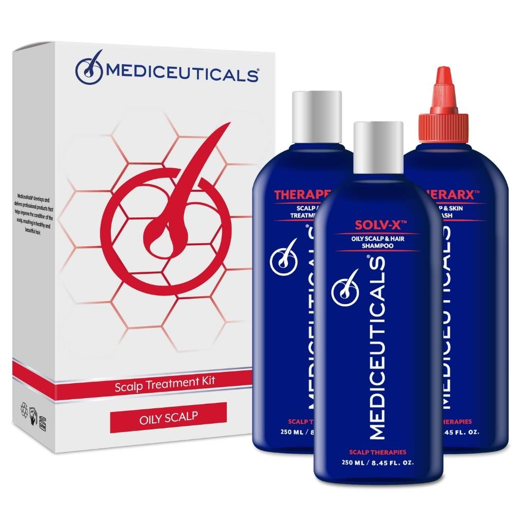 Набір для жирної шкіри голови Mediceuticals (Шампунь Solv-X 250ml, Кондиціонер Therapeutic 250ml, Очищувальний догляд TheraRX 250ml)