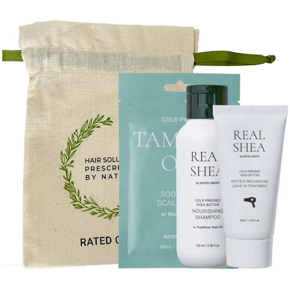 Набір мініатюр з шампунем Rated Green Real Shea (шампунь Real Shea, маска саше Tamanu, міні термокрем Real Shea)