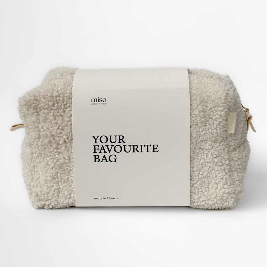 Косметичка  Miso Teddy  білого кольору середня квадрат