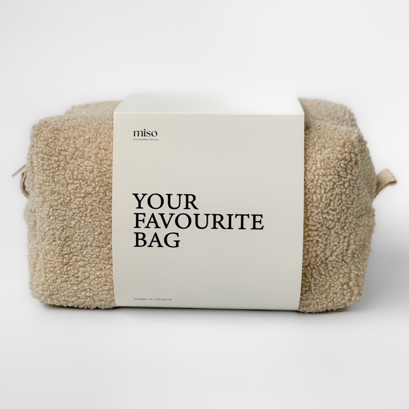 Косметичка Miso Teddy бежевого кольору середня квадрат