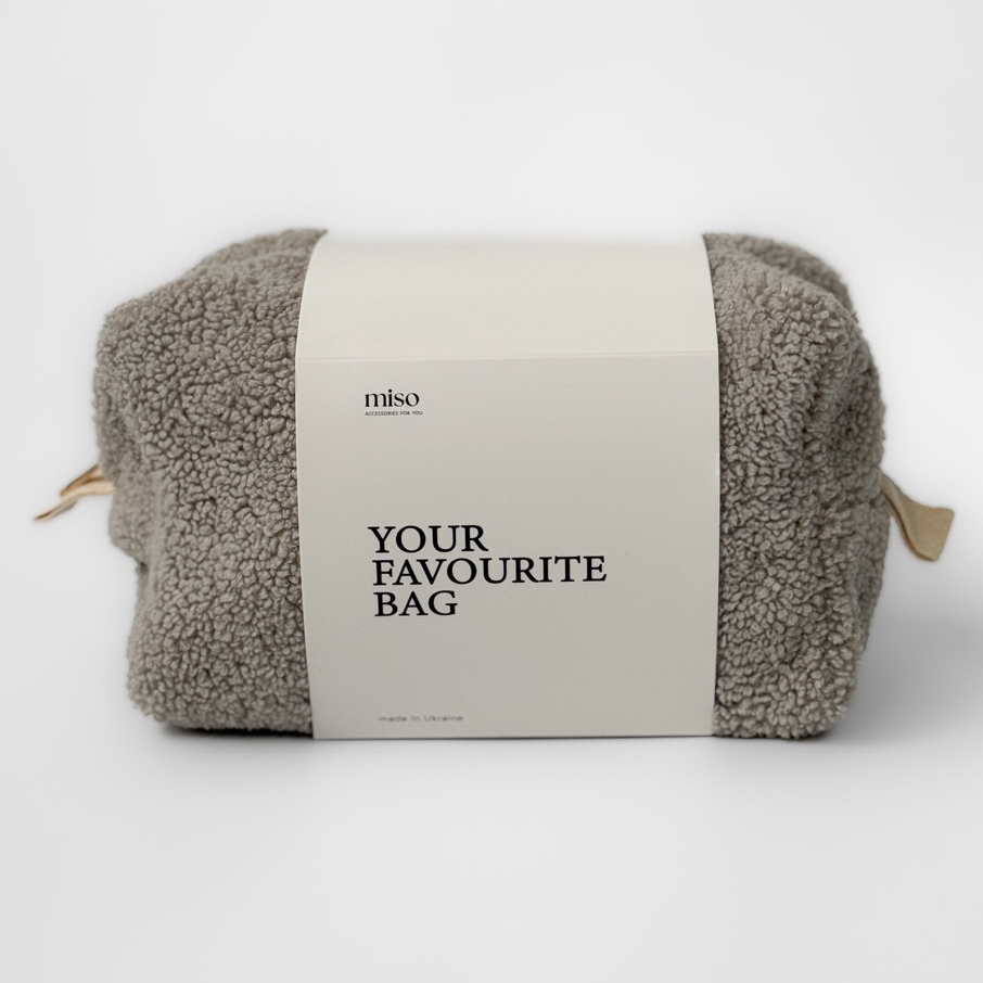 Косметичка Miso Teddy світло-сіра середня квадрат