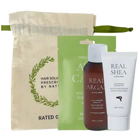 Набір мініатюр з шампунем Rated Green Real Argan (шампунь Real Argan, маска саше Avocado, міні термокрем Real Shea)