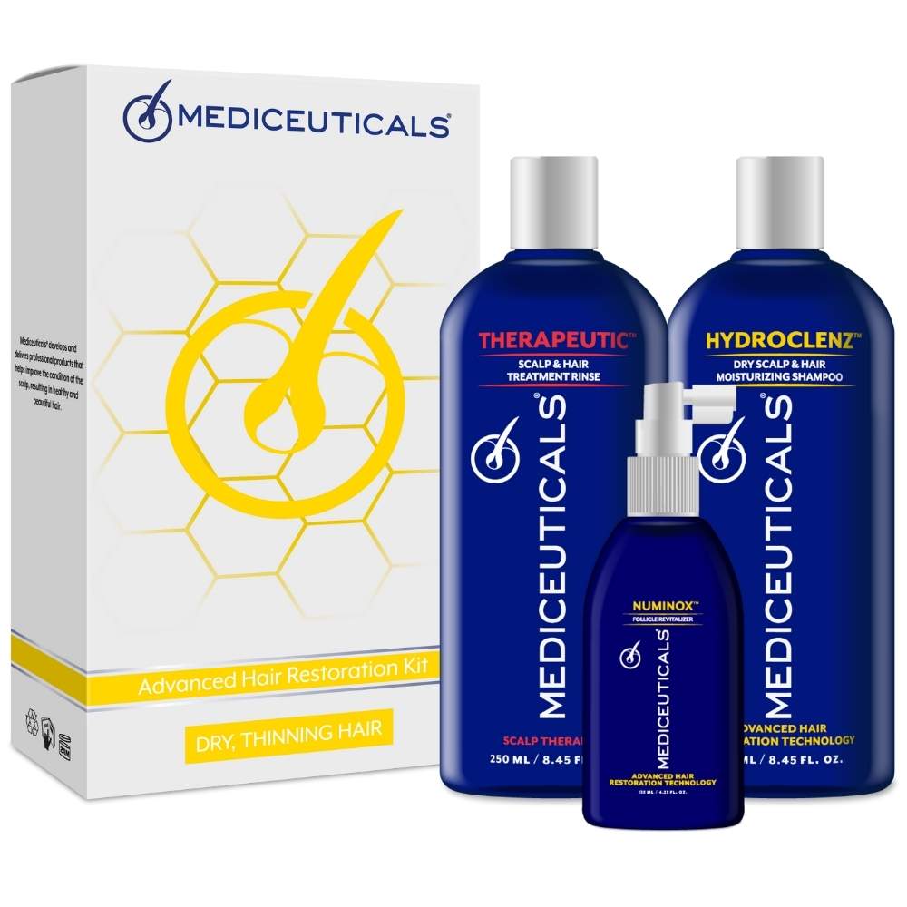 Набір для стимулювання росту волосся, сухе волосся для чоловіків Mediceuticals (Шампунь Hydroclenz 250ml, Кондиціонер Therapeutic 250ml, Сироватка Numinox 125ml)