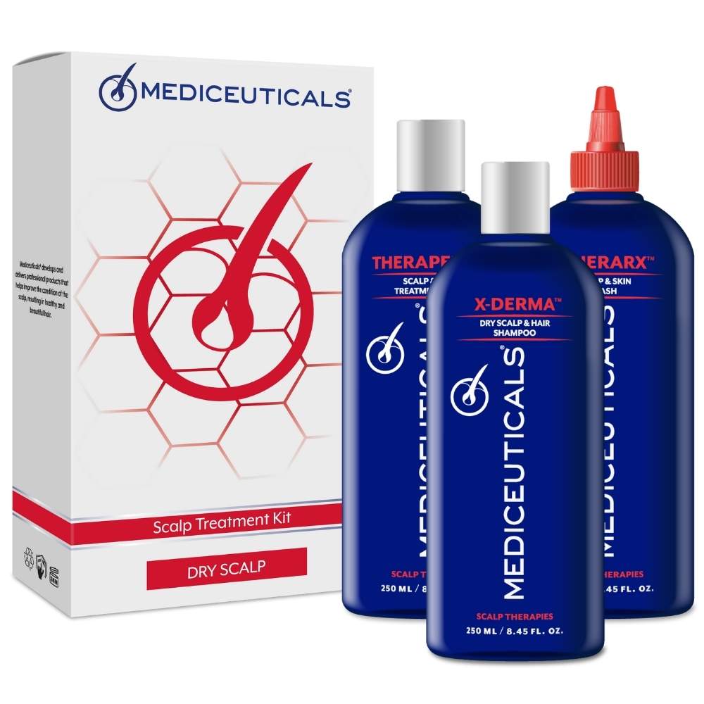 Набір для сухої шкіри голови Mediceuticals (Шампунь X-Derma 250ml, Кондиціонер Therapeutic 250ml, Очищувальний догляд TheraRX 250ml)